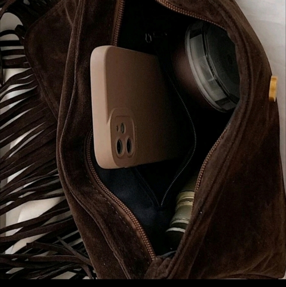 BROWN CHOCOLATE MEDIUM FRINGE BOHEMIAN BAG - Picture 7 of 12